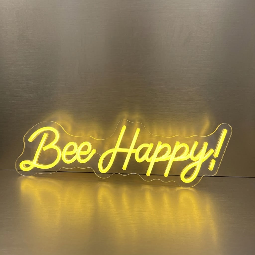 Bee Happy LED Neon Sign Motivational Quote Neon Light for Room Wall Decor