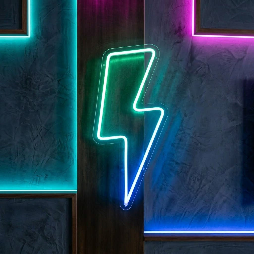 Lightning Bolt LED Neon Sign for Gaming Room, Bar & Modern Wall Decor