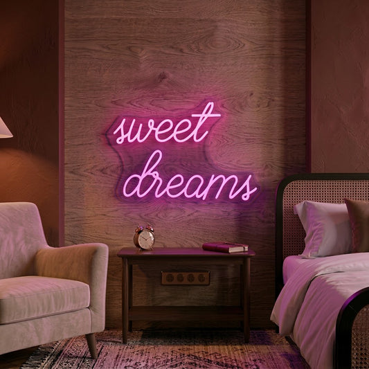 Sweet Dreams LED Neon Sign for Bedroom, Aesthetic Room & Night Light Decor