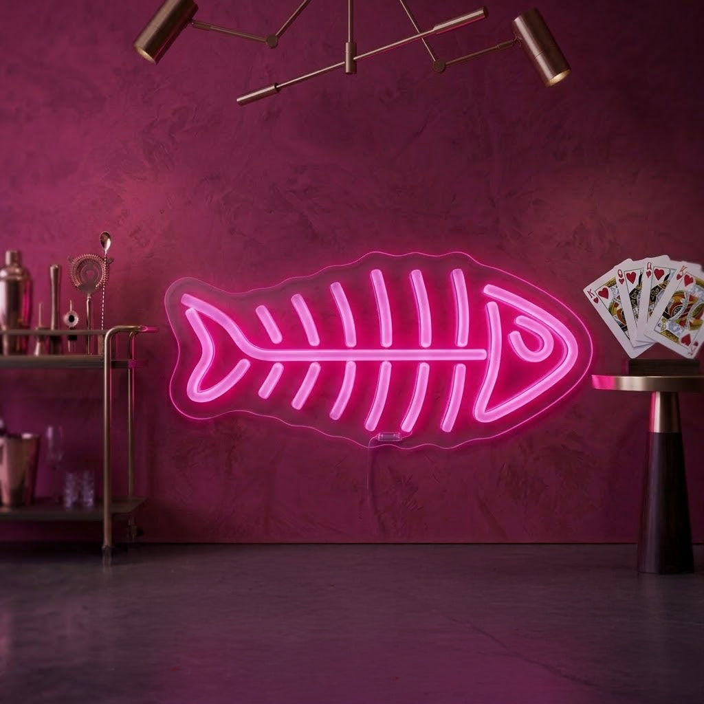 Fish Bone LED Neon Sign for Kitchen, Bar & Funny Wall Decor