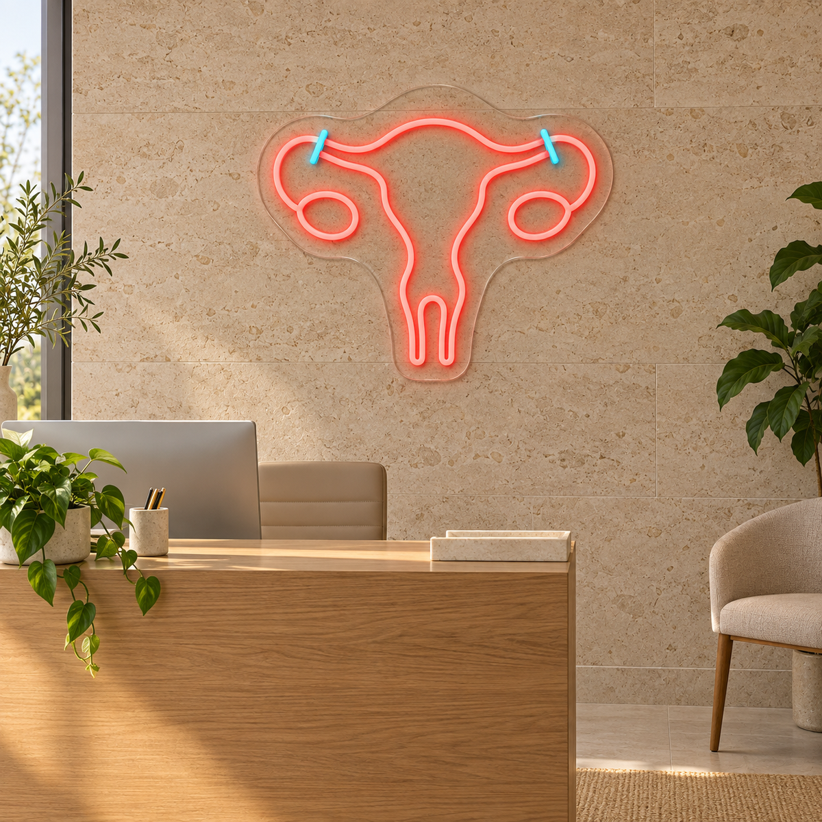 Uterus LED Neon Sign for Family Planning Clinics - interior setting