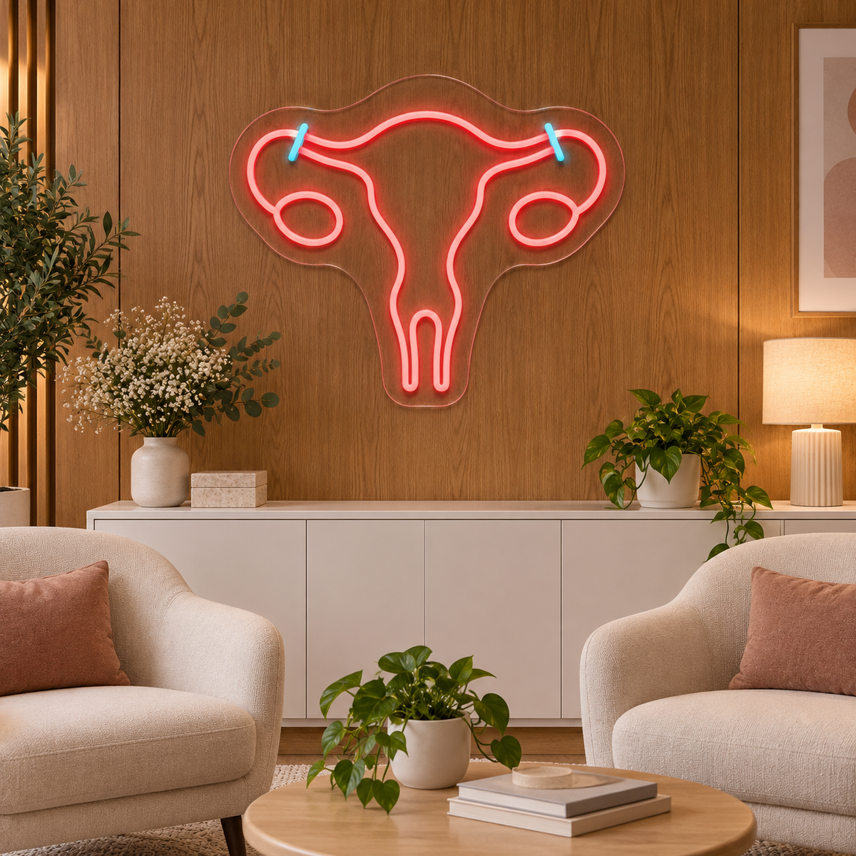 Uterus LED Neon Sign for Family Planning Clinics - interior setting