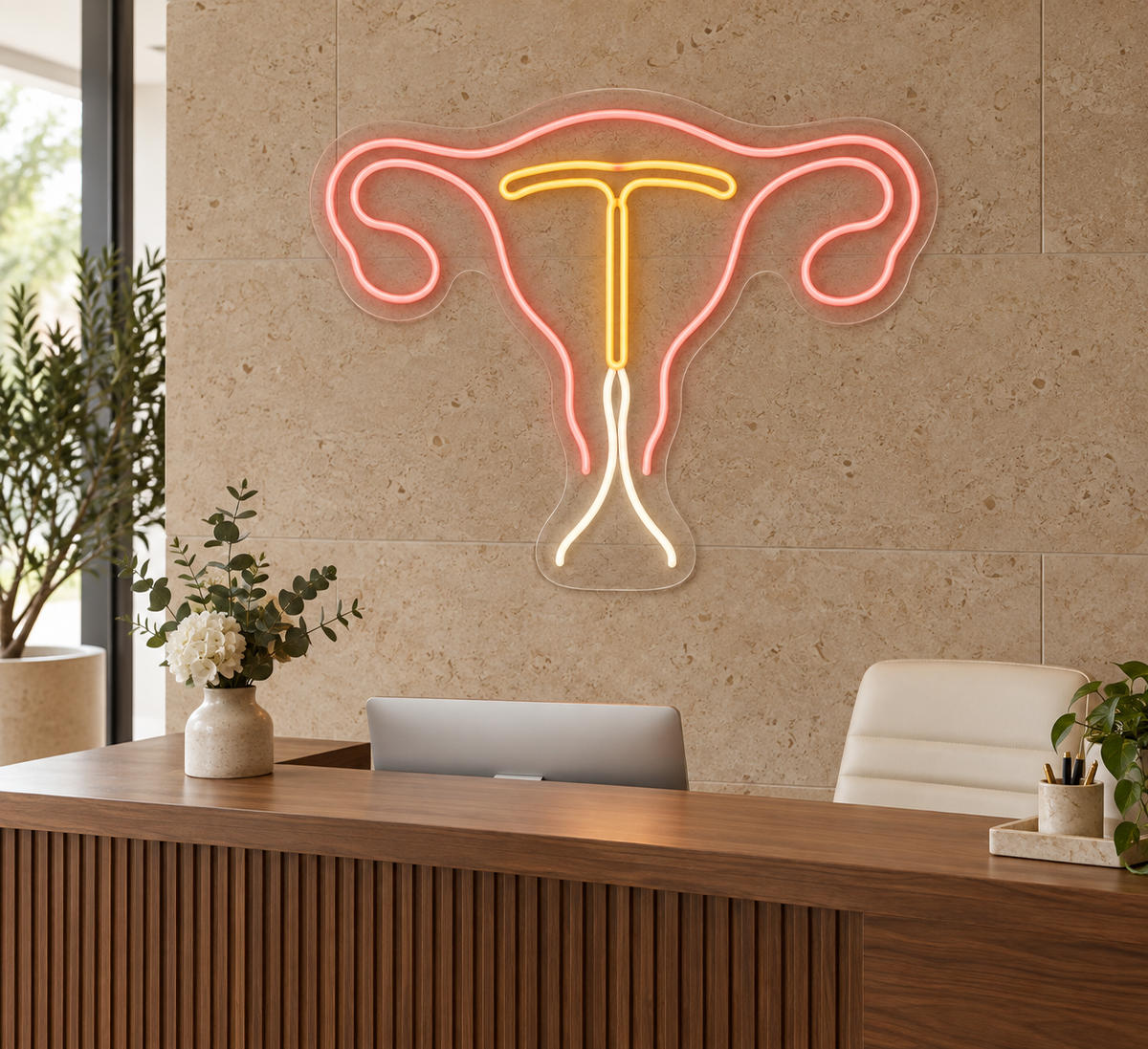 Uterus & IUD LED Neon Sign for Family Planning Clinics - interior setting