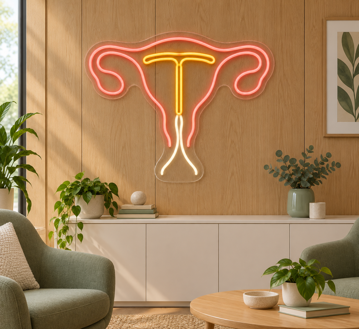 Uterus & IUD LED Neon Sign for Family Planning Clinics - interior setting