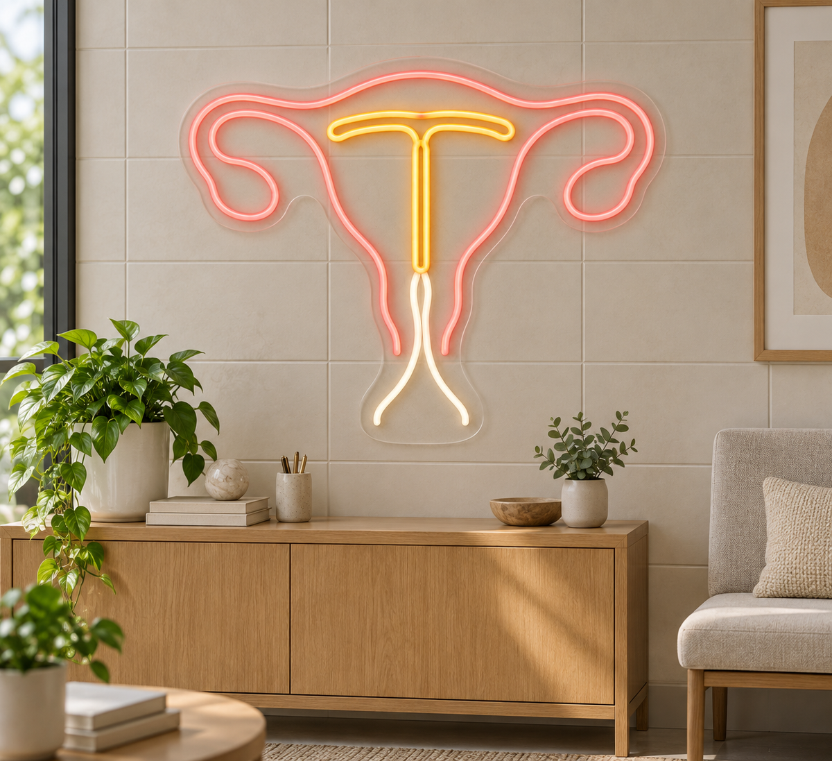 Uterus & IUD LED Neon Sign for Family Planning Clinics - interior setting