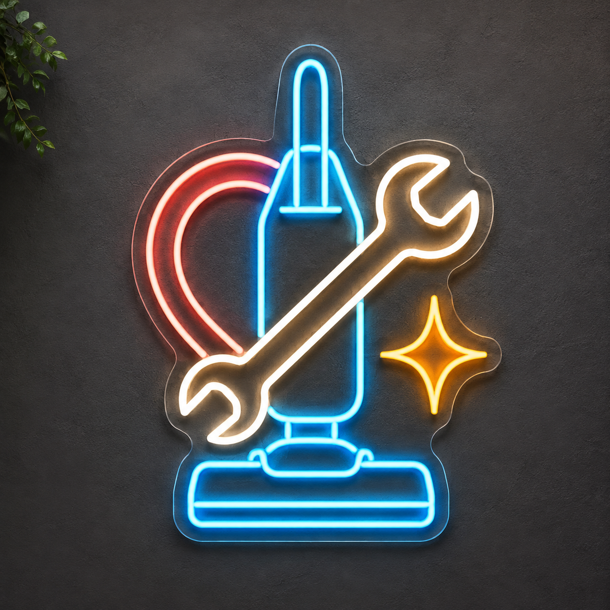 Vacuum & Wrench LED Neon Sign for Vacuum Repair Shops - design reference