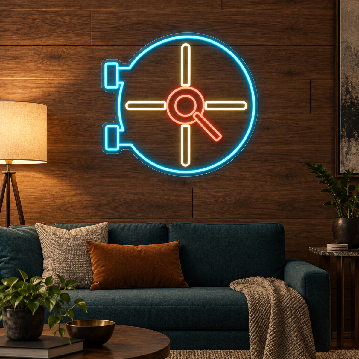 Vault Door & Radial Handle LED Neon Sign for Bank Branches - interior setting