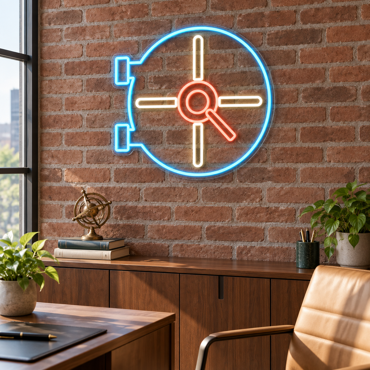 Vault Door & Radial Handle LED Neon Sign for Bank Branches - interior setting