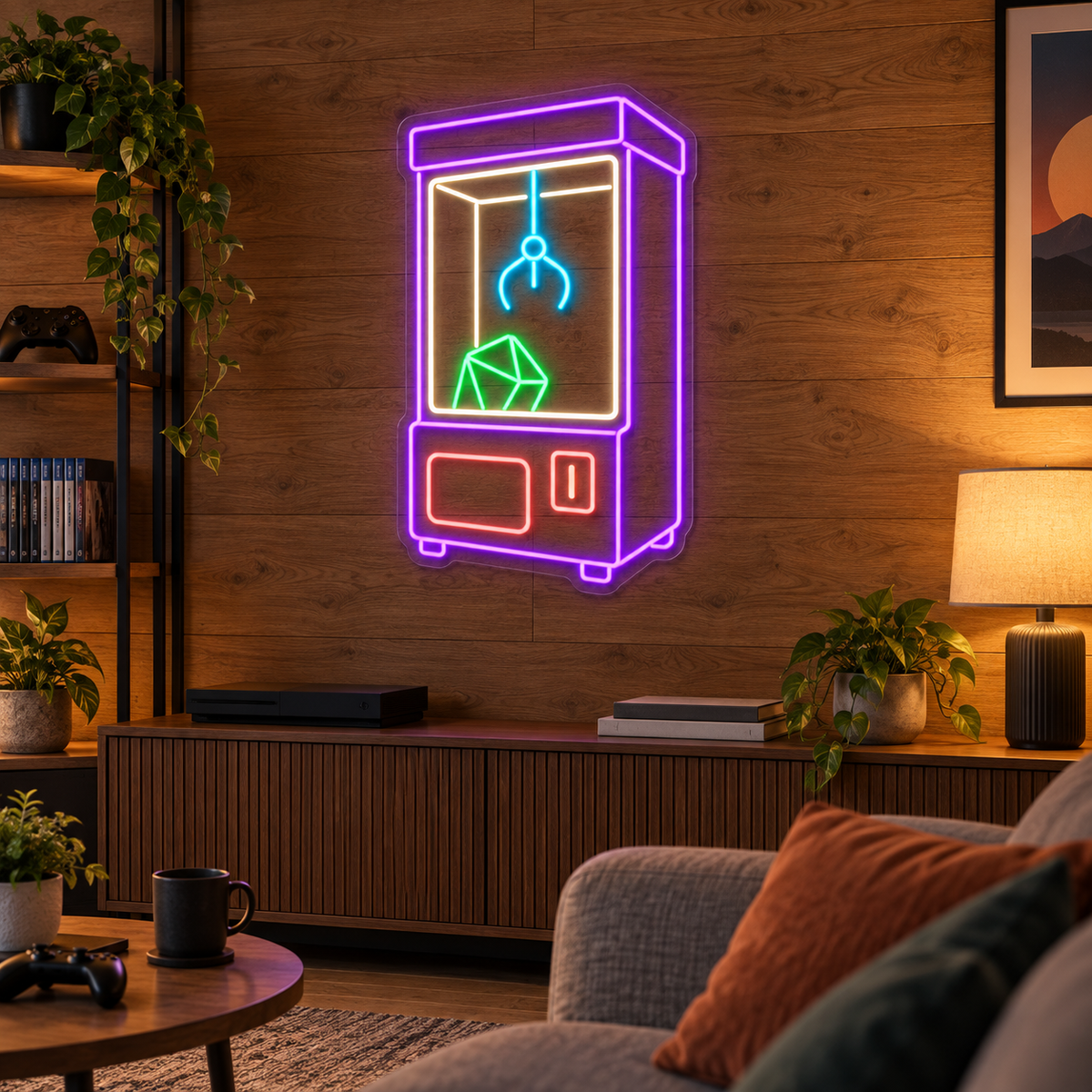 Claw Machine LED Neon Sign for Arcades - interior setting
