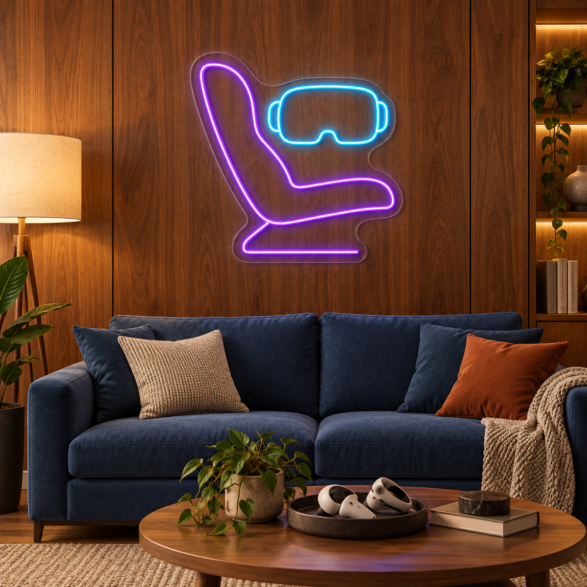 VR Headset & Simulator LED Neon Sign for VR Arcades - interior setting
