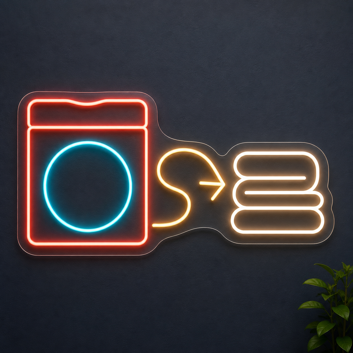 Washing Machine & Folded Towels LED Neon Sign for Laundry Shops - design reference