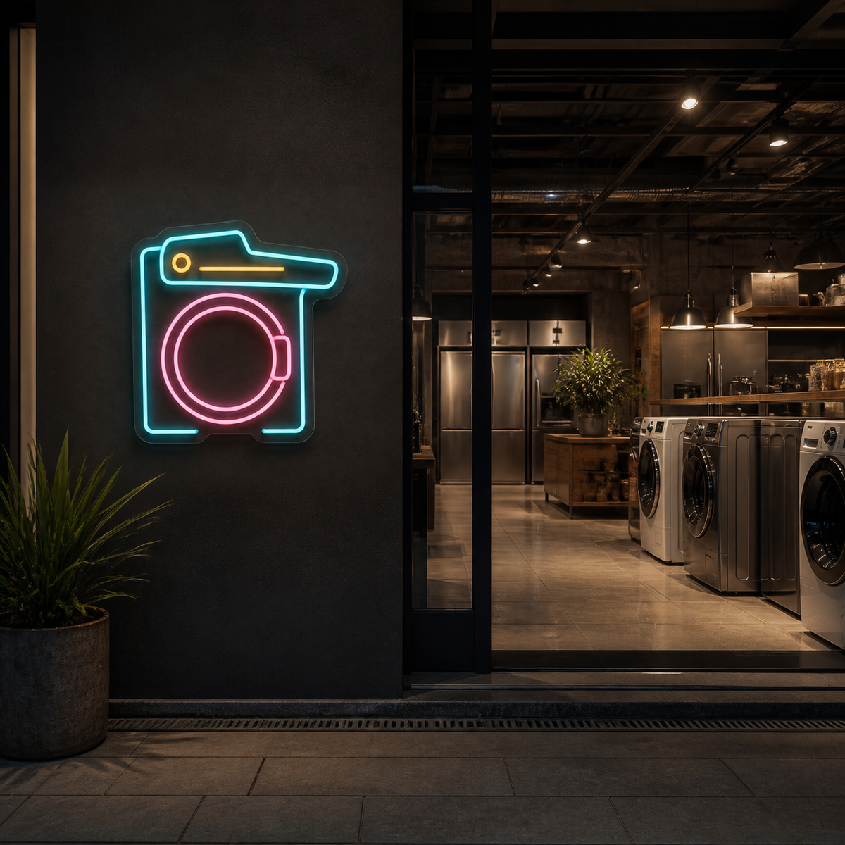 Washing Machine LED Neon Sign for Laundry Spaces - interior setting