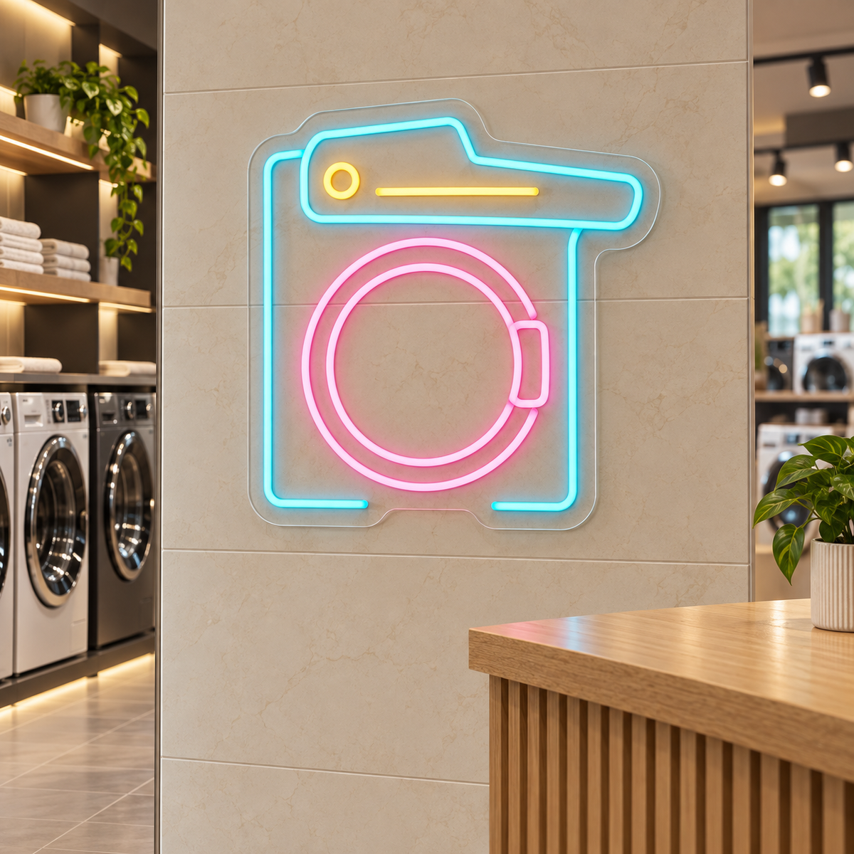 Washing Machine LED Neon Sign for Laundry Spaces - interior setting