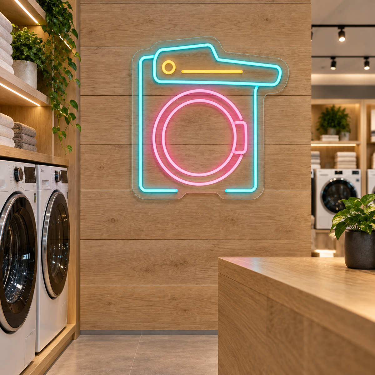 Washing Machine LED Neon Sign for Laundry Spaces - interior setting