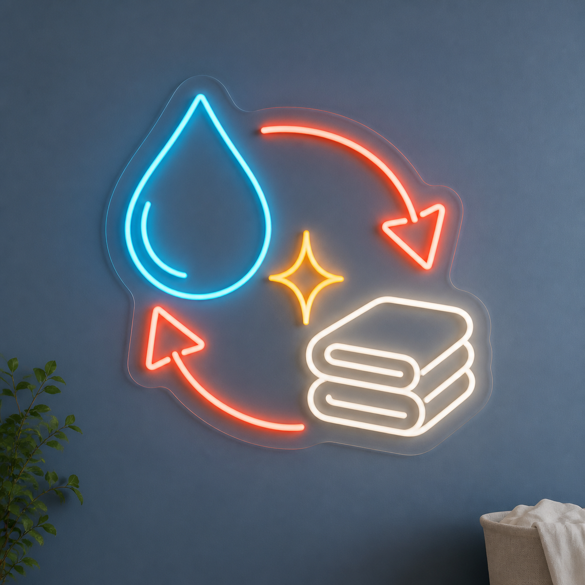 Water Drop & Towels LED Neon Sign for Laundry Shops - design reference