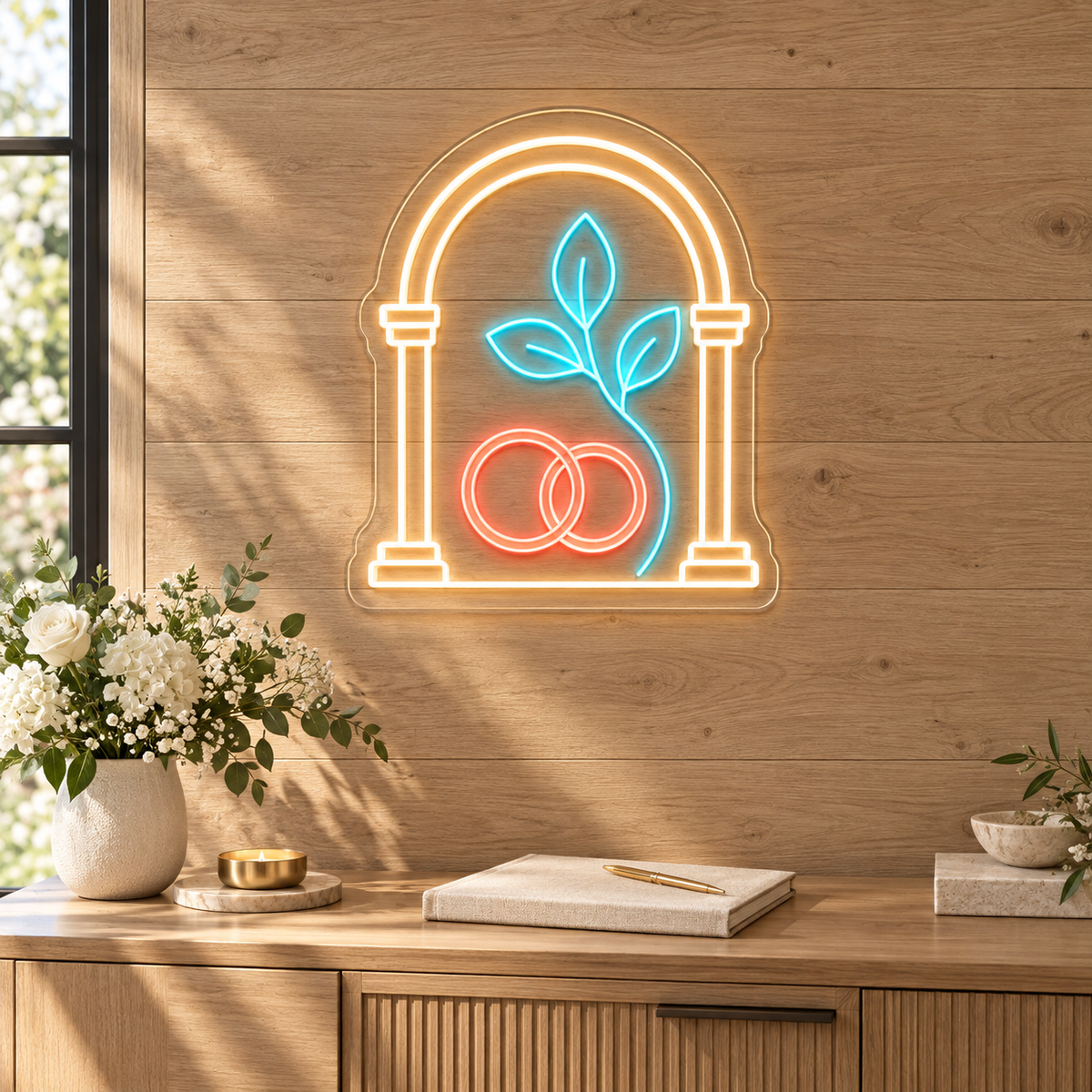 Wedding Arch & Rings LED Neon Sign for Wedding Venues - interior setting