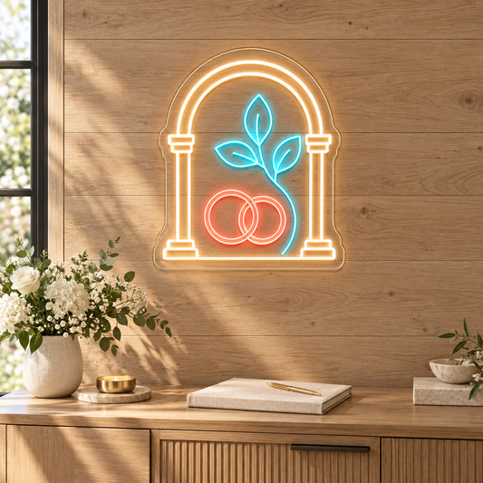 Wedding Arch & Rings LED Neon Sign for Wedding Venues - interior setting