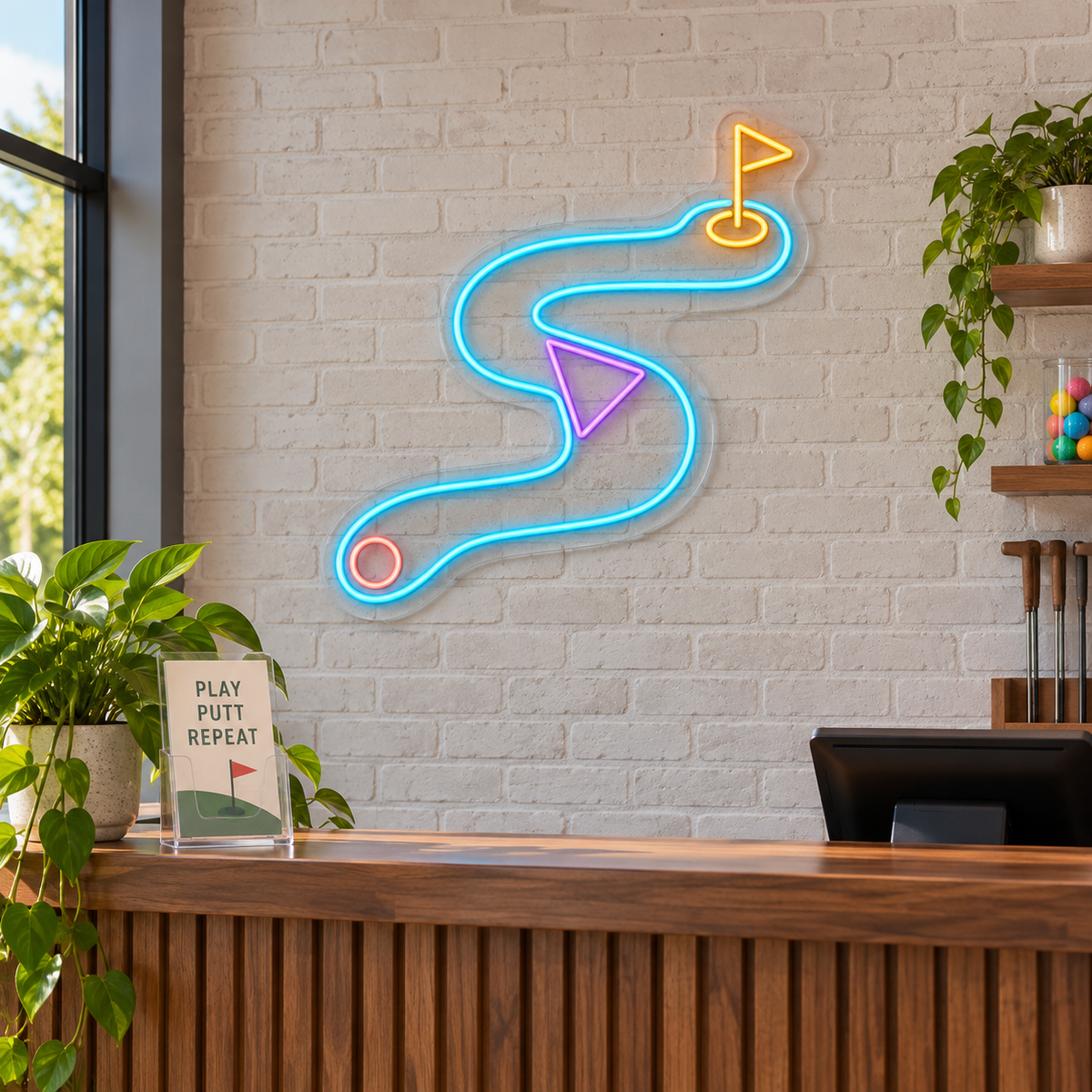 Winding Mini Golf LED Neon Sign for Mini Golf Venues - interior setting