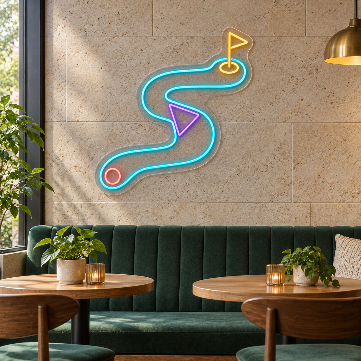 Winding Mini Golf LED Neon Sign for Mini Golf Venues - interior setting