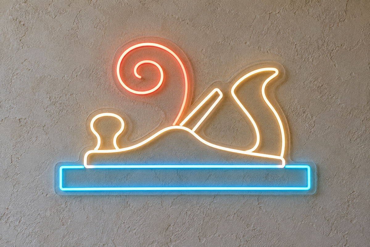 Hand Plane & Shaving LED Neon Sign for Woodworking Schools - design reference
