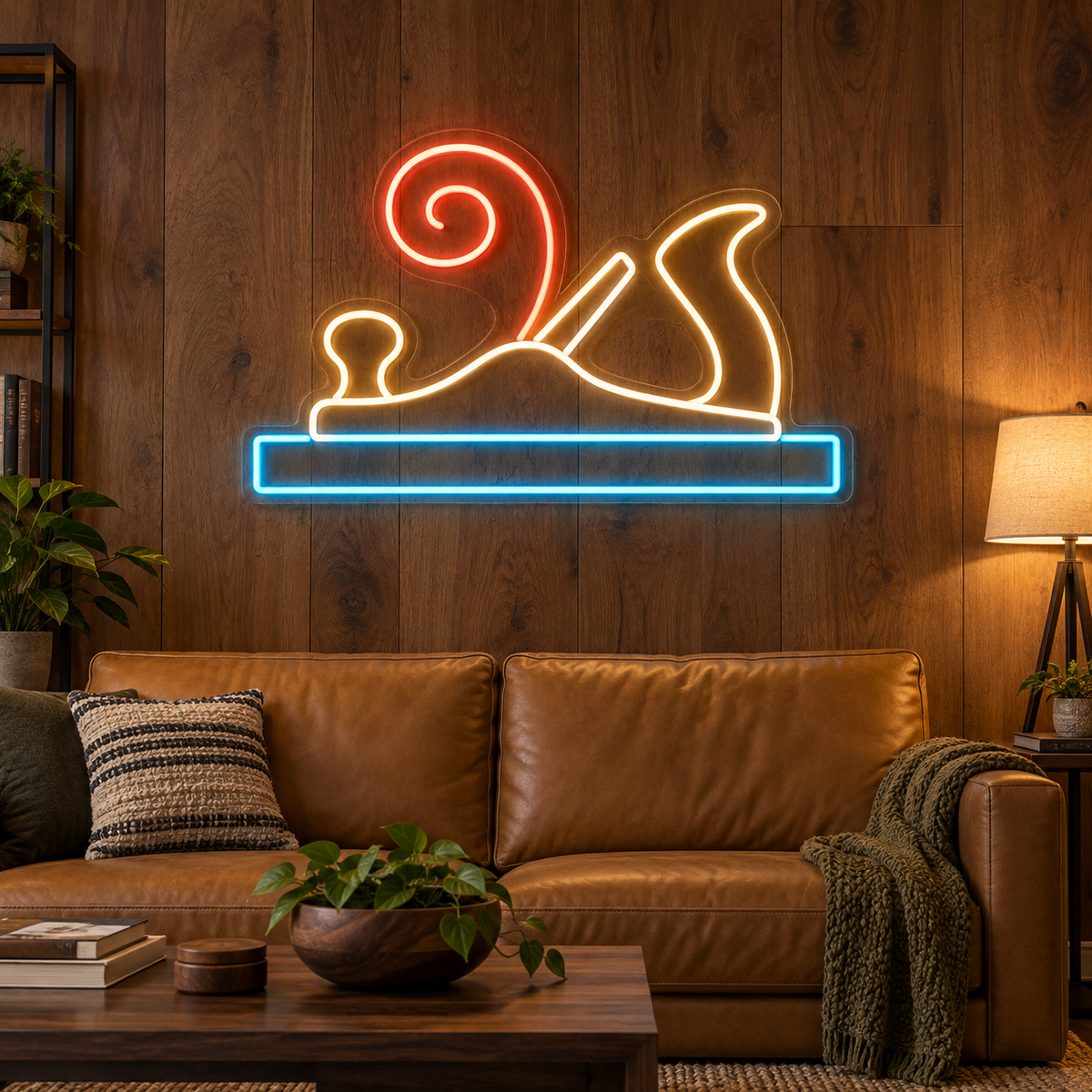 Hand Plane & Shaving LED Neon Sign for Woodworking Schools - interior setting