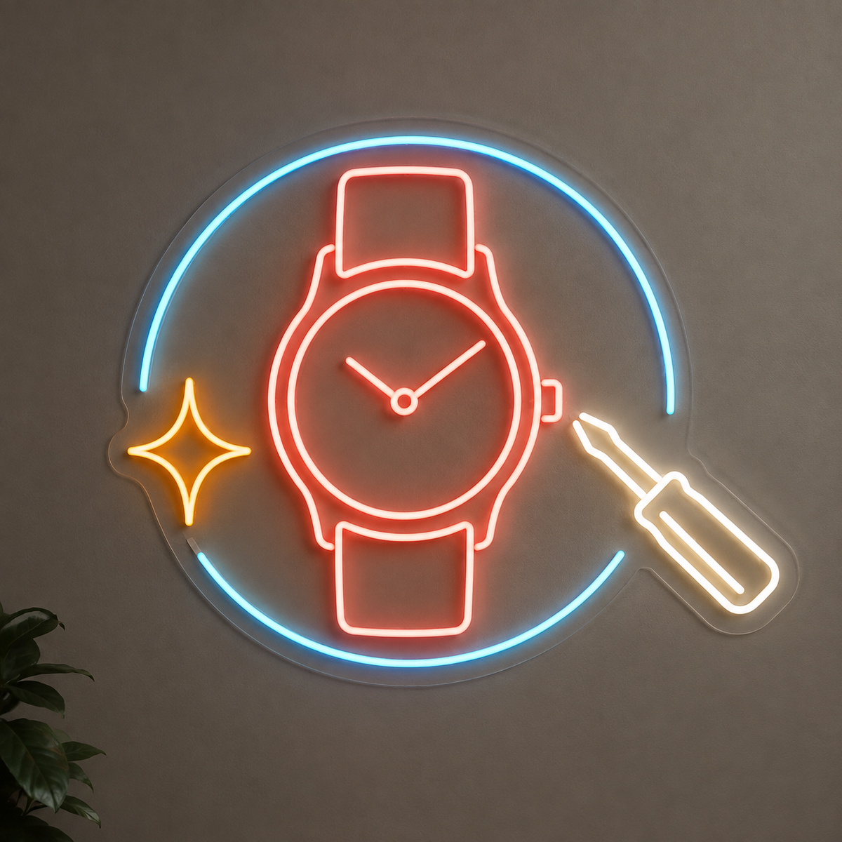 Wristwatch & Screwdriver LED Neon Sign for Watch Repair Shops - design reference